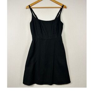 Coastal Old Navy Women M Black Linen Blend Mini Dress Smocked Back Cami Straps